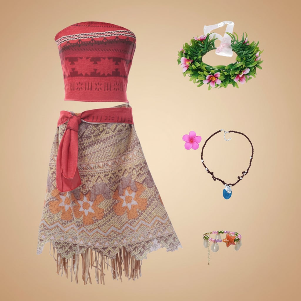 Girls' Island Princess Costume Dress for with Accessories and Wig - Image 8