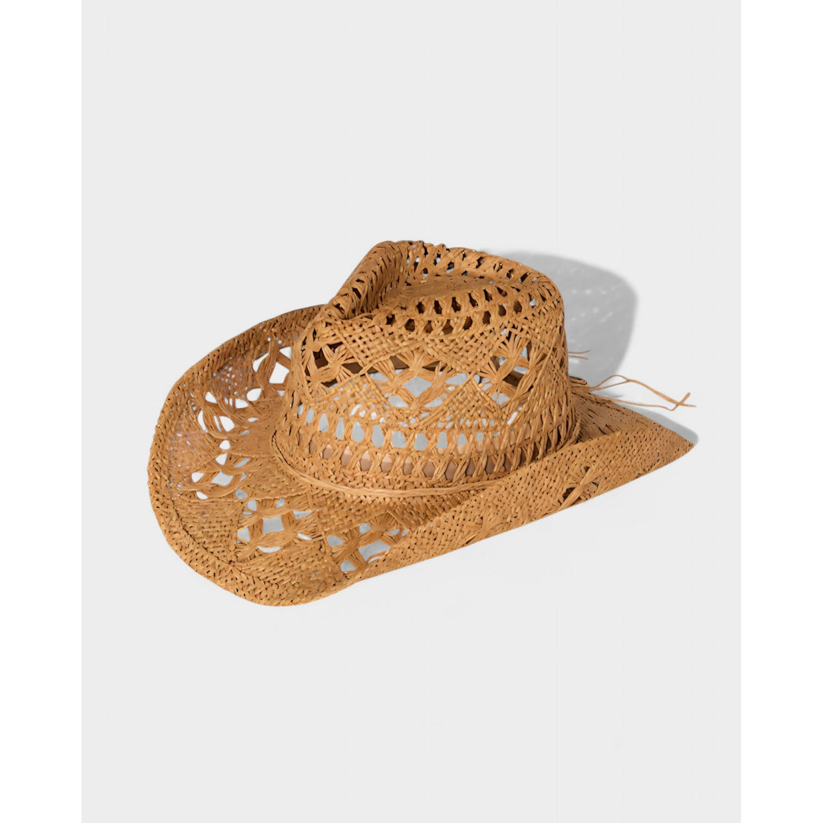 Girls' Straw Cowboy Hat with Open Weave Pattern and Wide Brim - Image 1