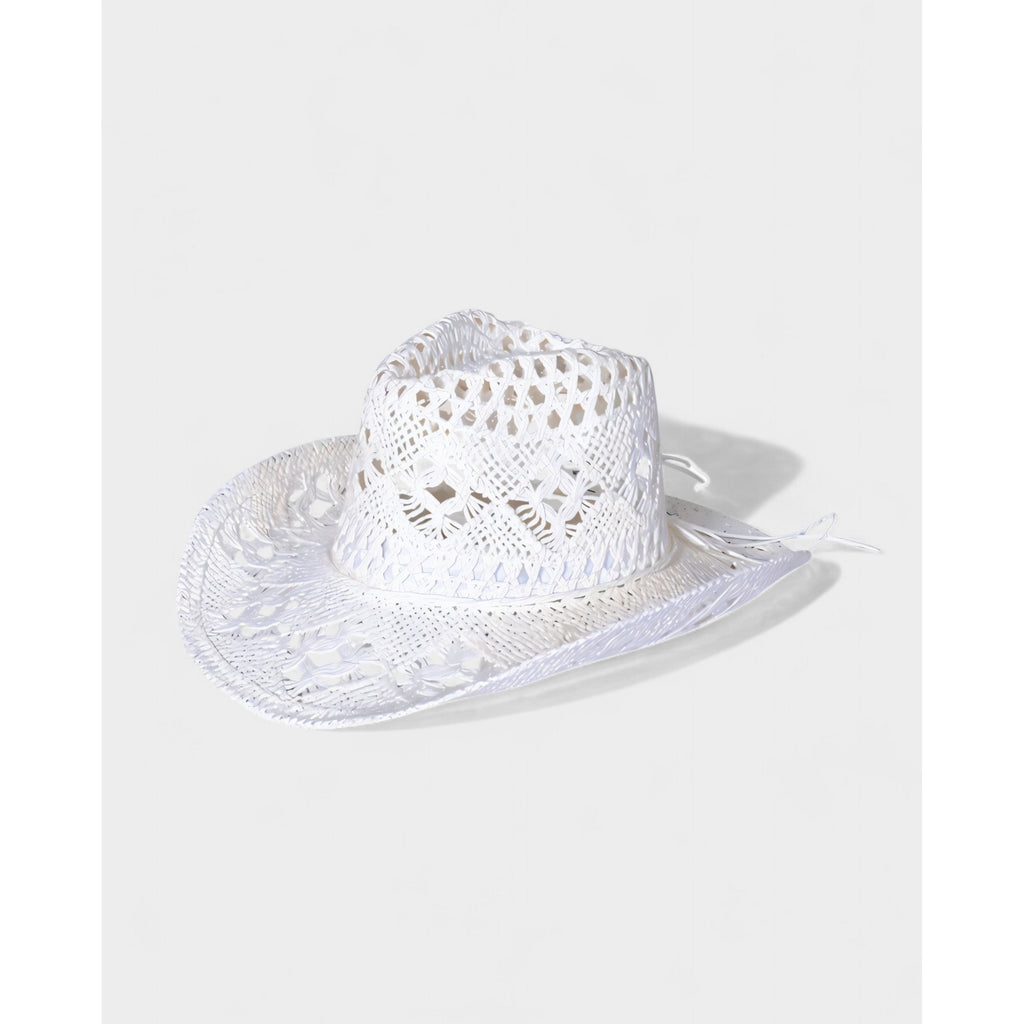 Girls' Straw Cowboy Hat with Open Weave Pattern and Wide Brim - Image 3