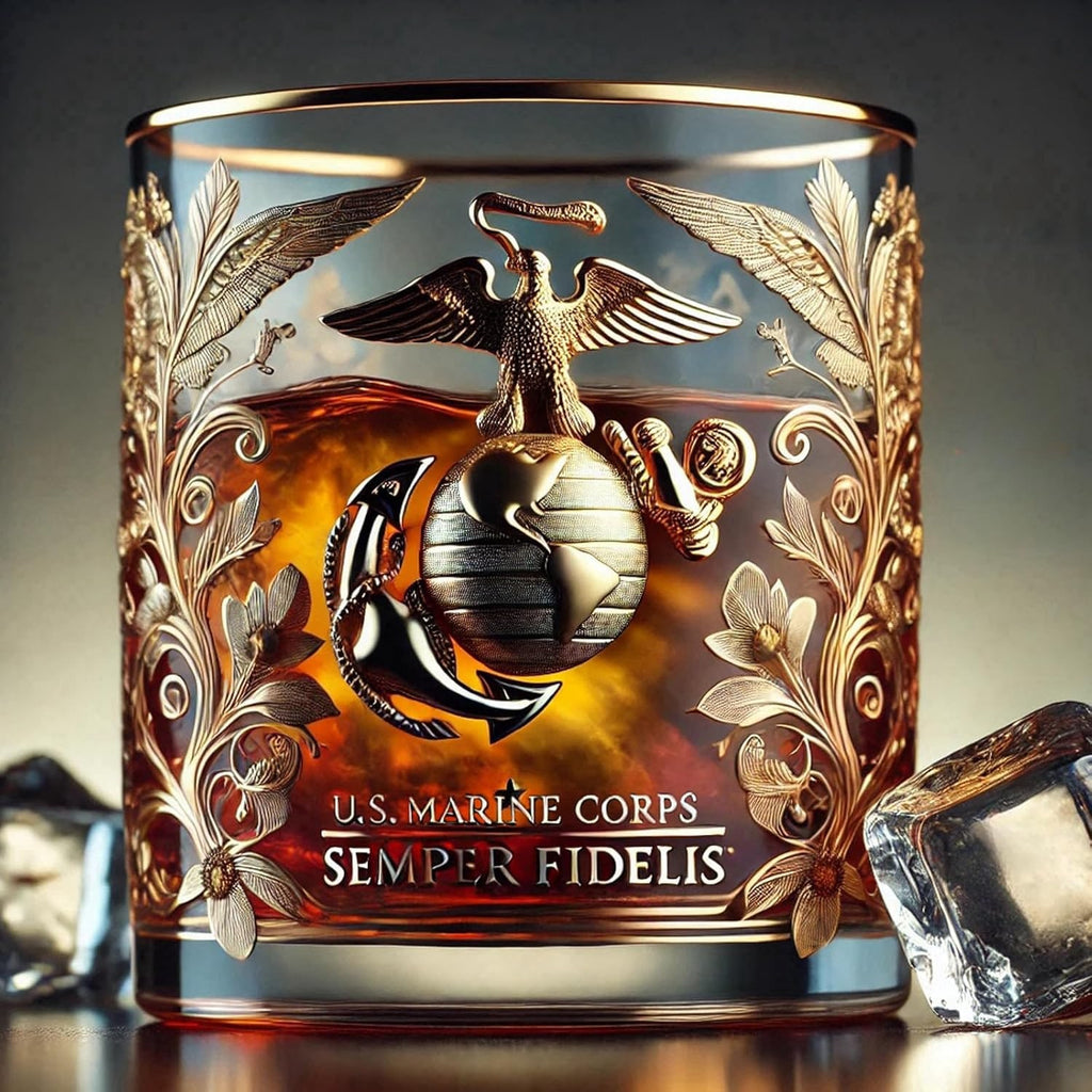 Gold Rim Whiskey Glass Textured Base Military Branch Ornate Veteran Tumbler - Image 6