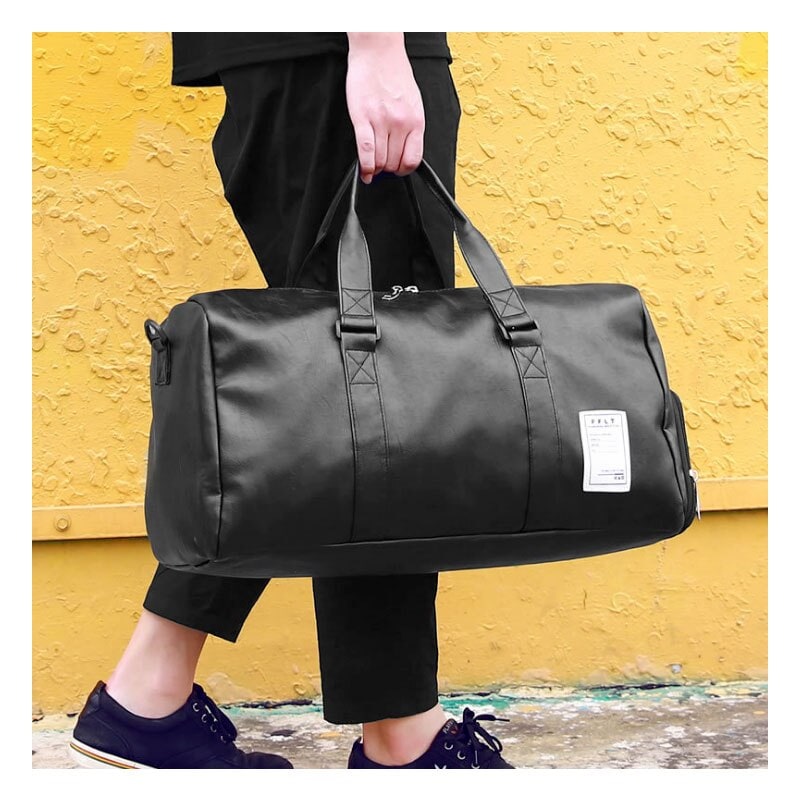 Gym Travel Carry on Duffel Bag with Shoulder Strap Faux Leather Water Resistant - Image 3