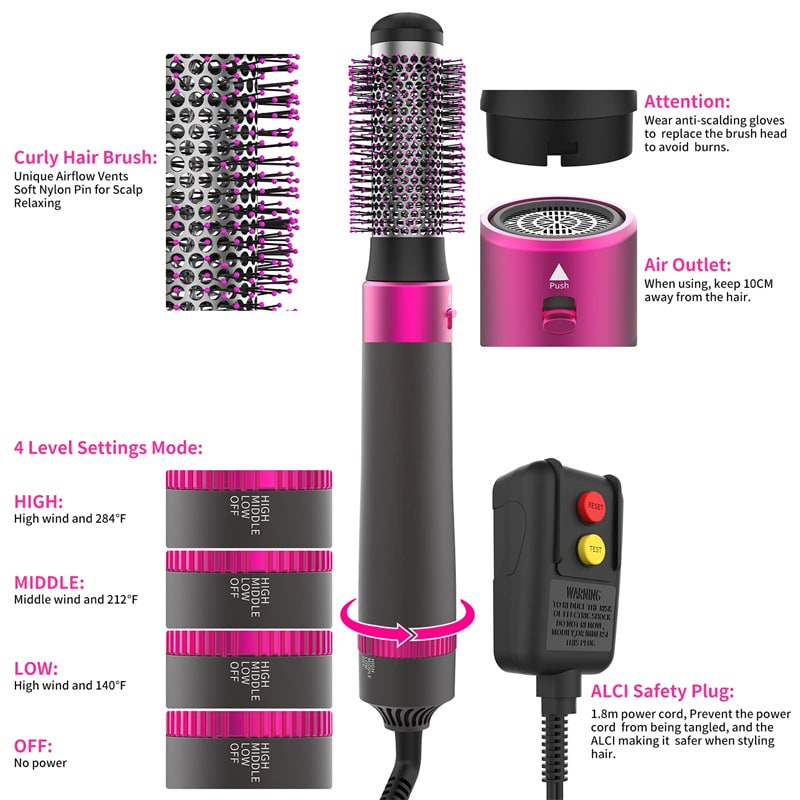 Hair Dryer and Diffuser Blow Brush with 5 Interchangeable Attachments and Comb for Styling - Image 4