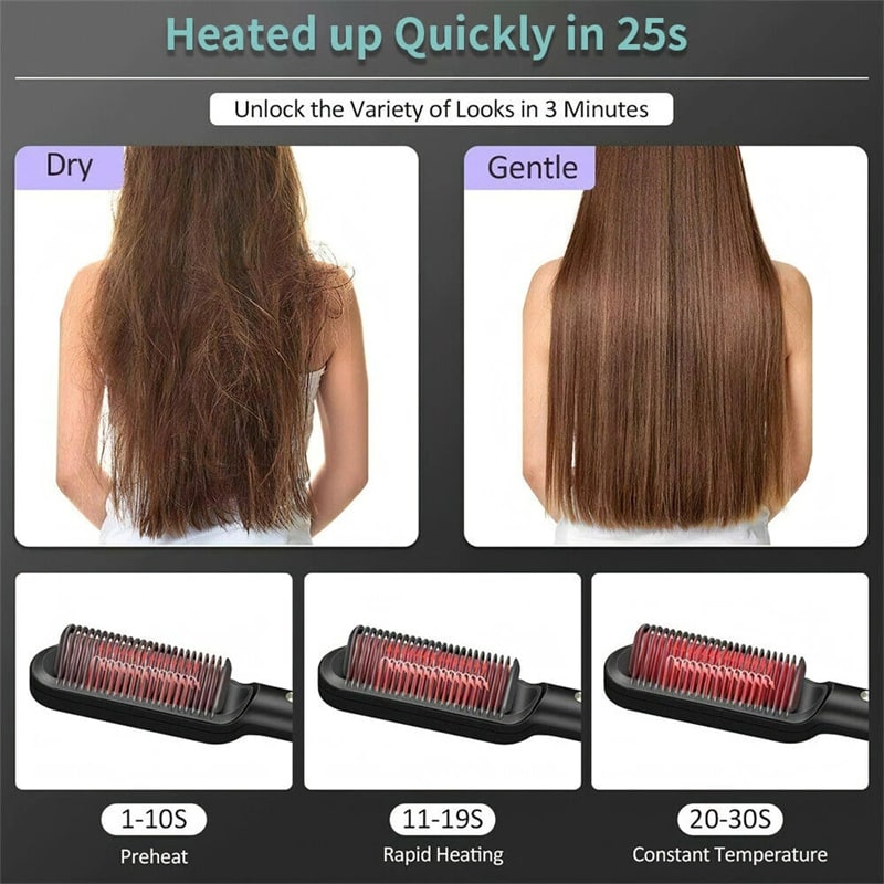 Hair Straightener Brush Heated Ceramic Flat Iron and Temperature Control - Image 29