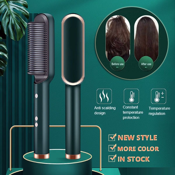 Hair Straightener Brush Heated Ceramic Flat Iron and Temperature Control - Image 43
