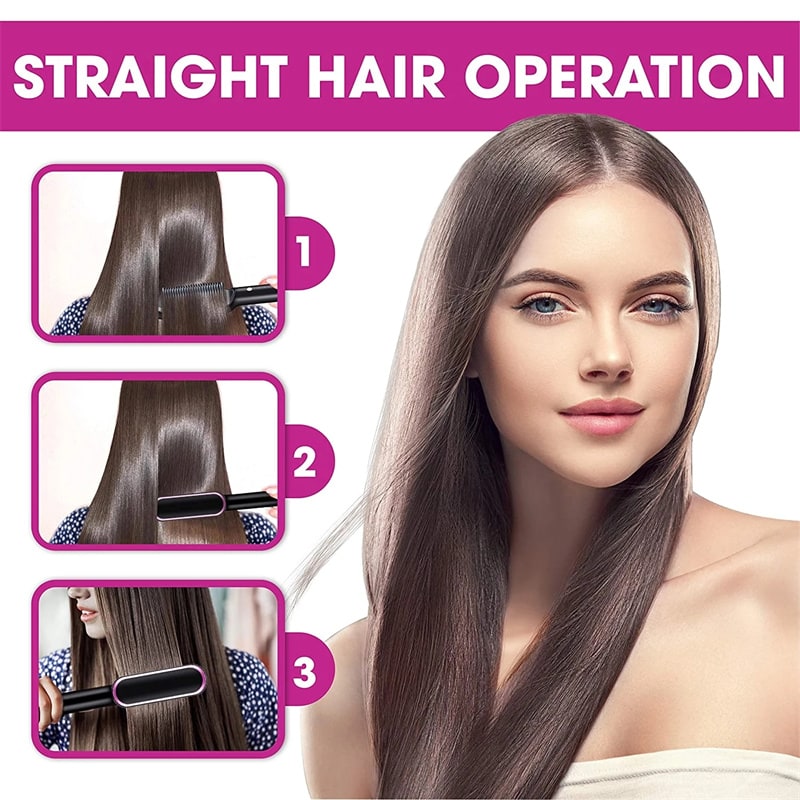 Hair Straightener Brush Heated Ceramic Flat Iron and Temperature Control - Image 48