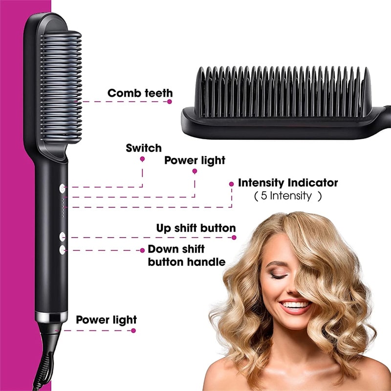 Hair Straightener Brush Heated Ceramic Flat Iron and Temperature Control - Image 50