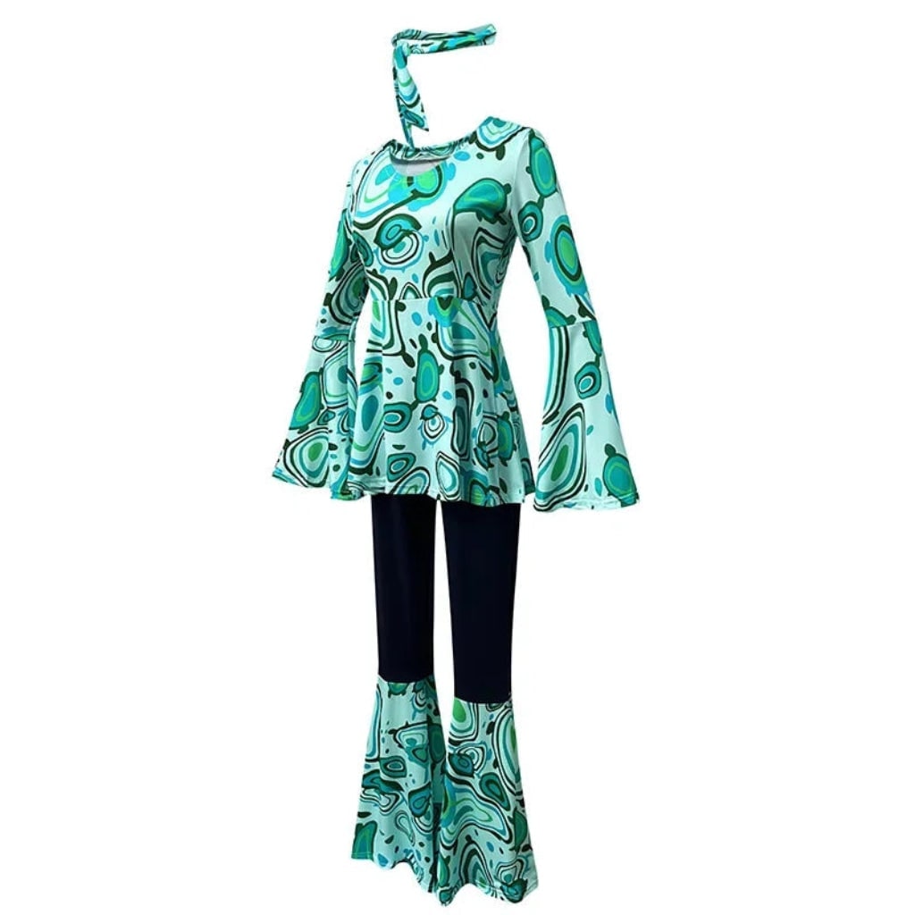 Halloween 1970s Hippie Costume with Bell Bottoms and Psychedelic Print 70s Theme - Image 3