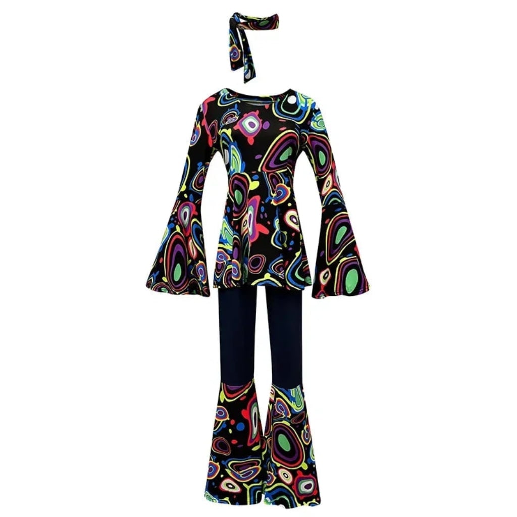 Halloween 1970s Hippie Costume with Bell Bottoms and Psychedelic Print 70s Theme - Image 4