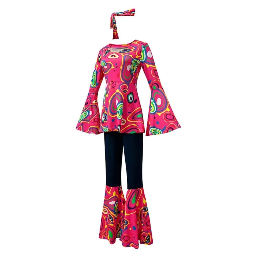 Halloween 1970s Hippie Costume with Bell Bottoms and Psychedelic Print 70s Theme - Image 6