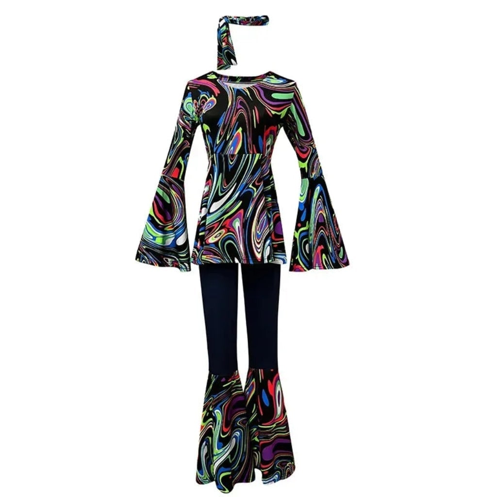 Halloween 1970s Hippie Costume with Bell Bottoms and Psychedelic Print 70s Theme - Image 7