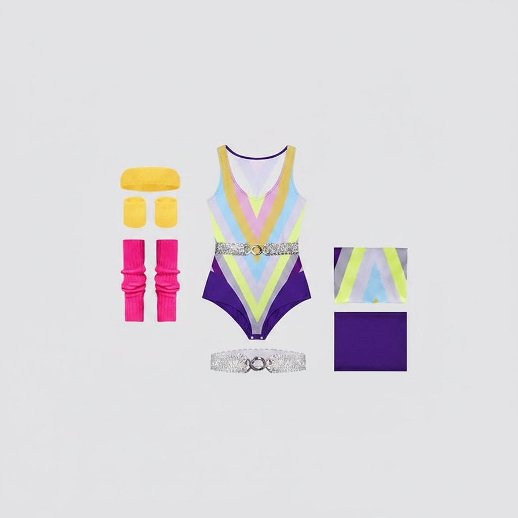 Halloween 80s Workout Costume Party Outfit with Leotard Leg Warmers and Headband Clothes - Image 2