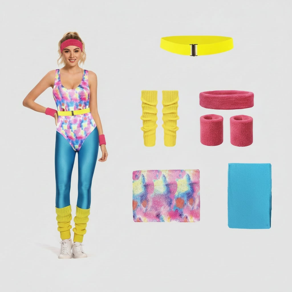 Halloween 80s Workout Costume Party Outfit with Leotard Leg Warmers and Headband Clothes - Image 3