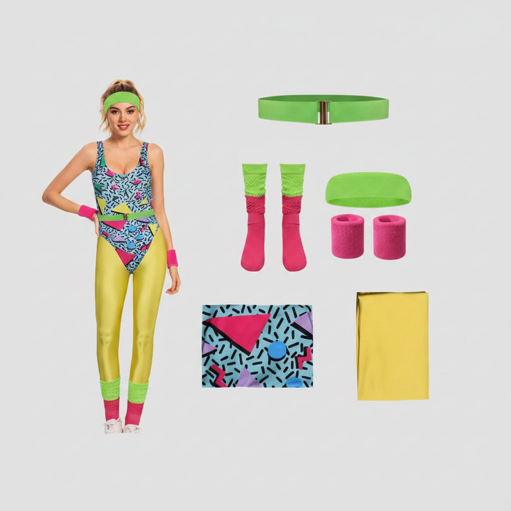 Halloween 80s Workout Costume Party Outfit with Leotard Leg Warmers and Headband Clothes - Image 4