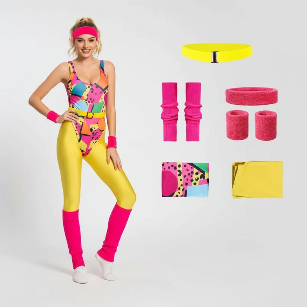 Halloween 80s Workout Costume Party Outfit with Leotard Leg Warmers and Headband Clothes - Image 6