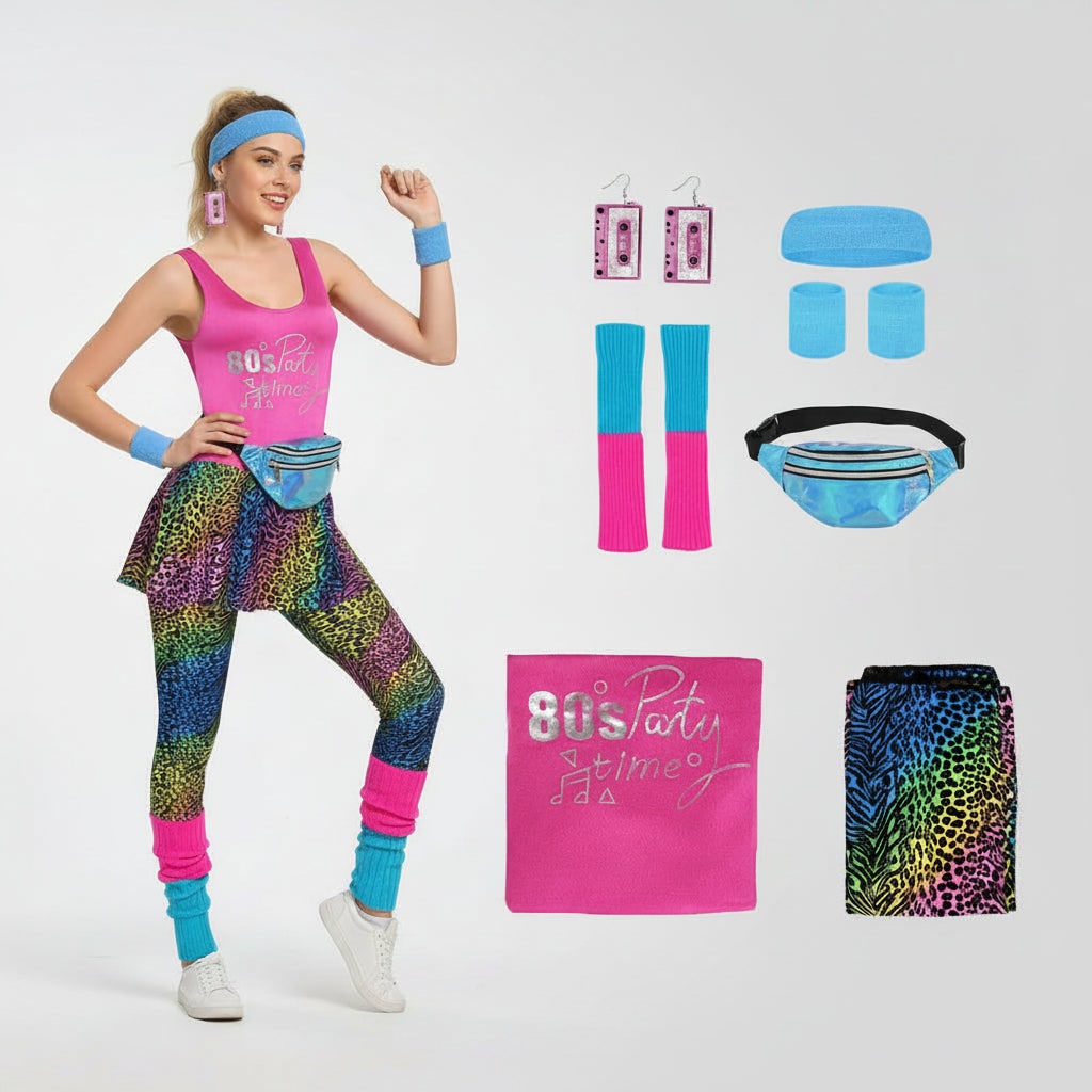 Halloween 80s Workout Costume Party Outfit with Leotard Leg Warmers and Headband Clothes - Image 8