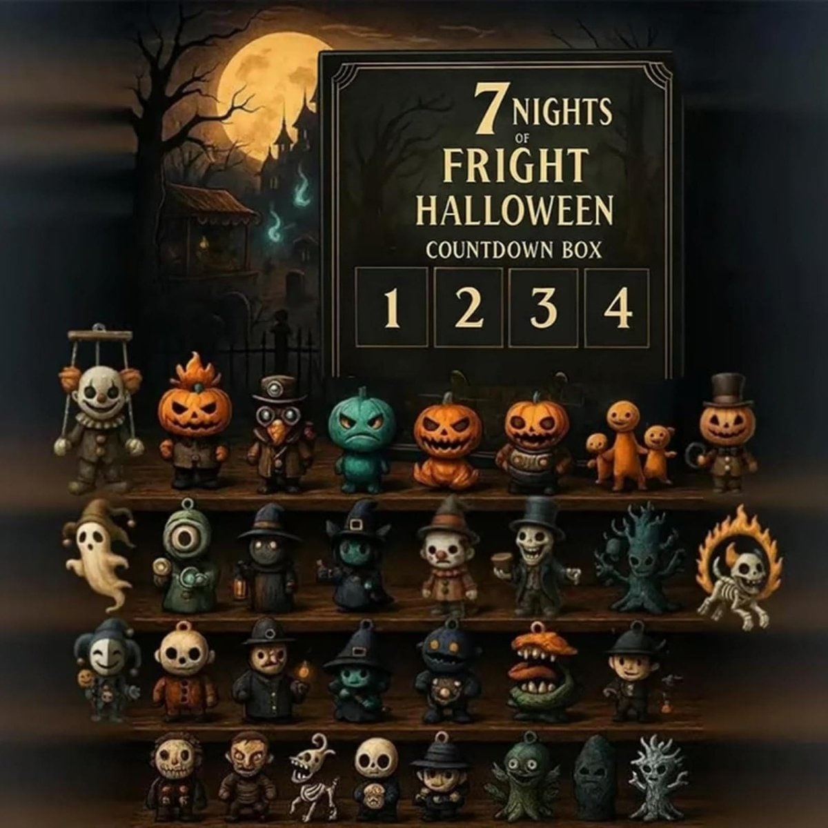 Halloween Advent Calendar Countdown with Spooky Miniature Figurines for Holiday Decoration - Image 1