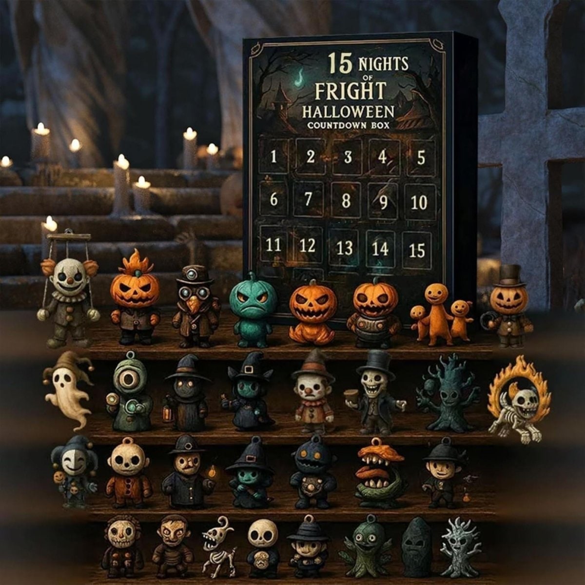 Halloween Advent Calendar Countdown with Spooky Miniature Figurines for Holiday Decoration - Image 3