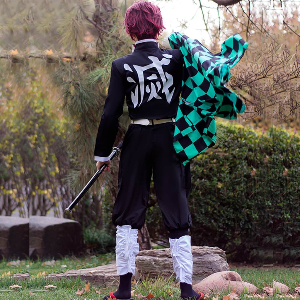 Halloween Anime Cosplay Costume with Checkered Haori Jacket and Fox - Image 7
