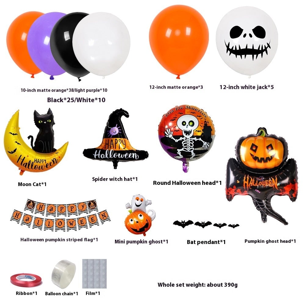 Halloween Balloon Arch Kit with Garland Decoration Foil Banner Bat Decals and Glue Dots - Image 2