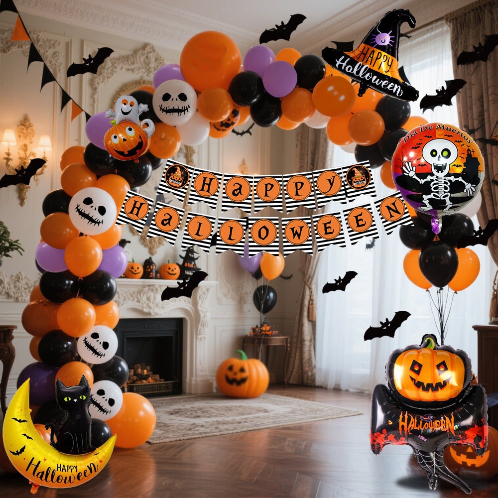 Halloween Balloon Arch Kit with Garland Decoration Foil Banner Bat Decals and Glue Dots - Image 3