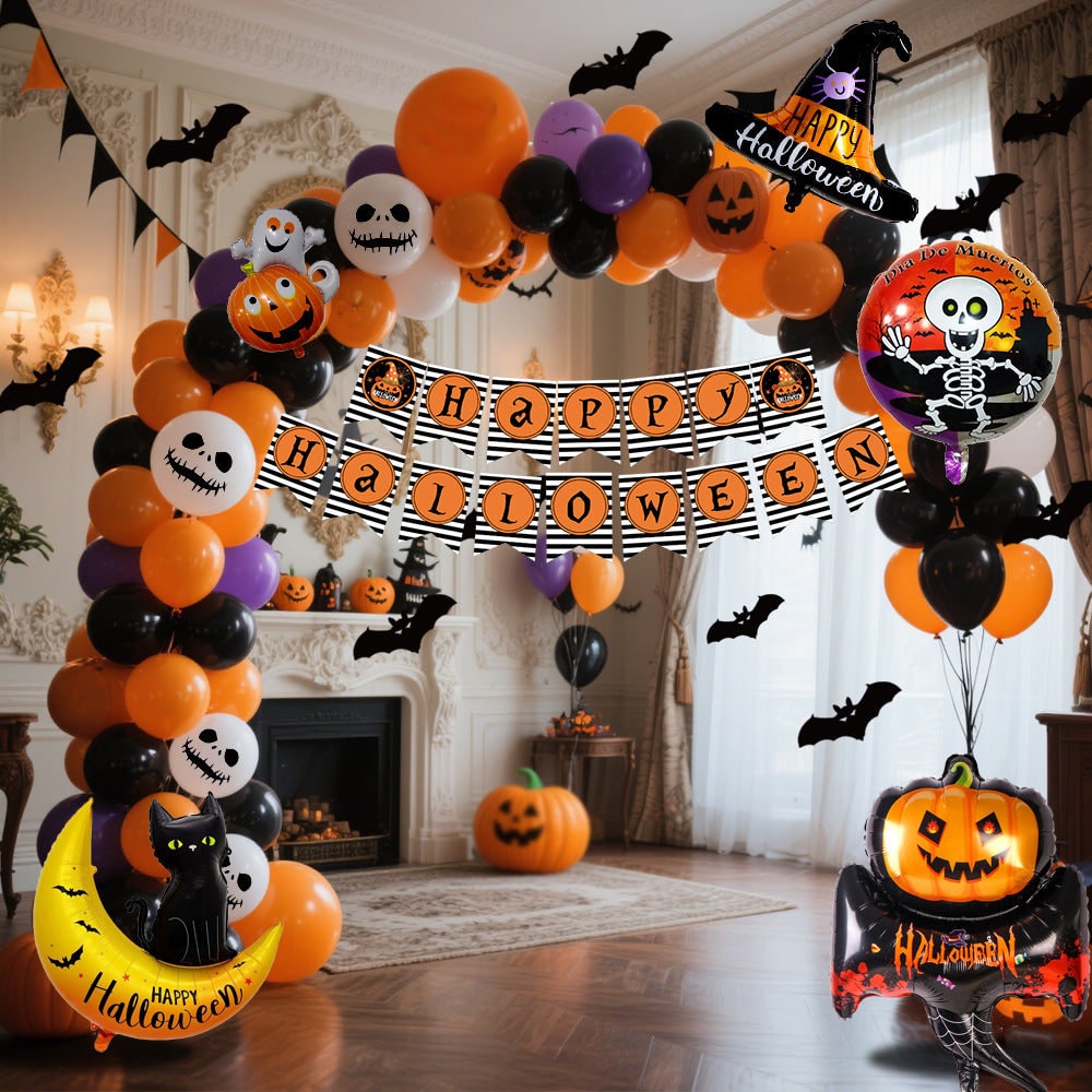 Halloween Balloon Arch Kit with Garland Decoration Foil Banner Bat Decals and Glue Dots - Image 7