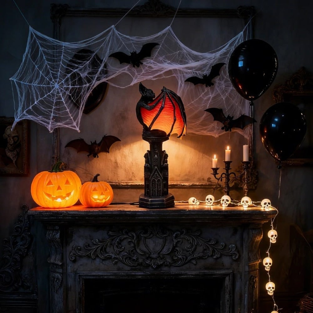 Halloween Bat Table Lamp with Mid Century Modern Design and Battery Powered Cathedral Base - Image 2