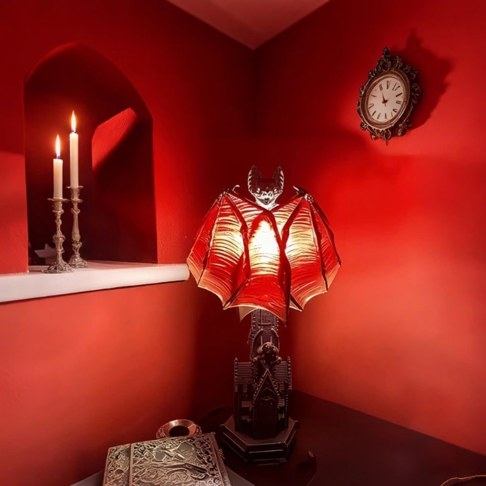 Halloween Bat Table Lamp with Mid Century Modern Design and Battery Powered Cathedral Base - Image 4