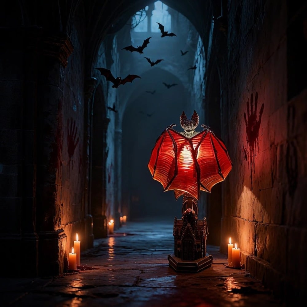 Halloween Bat Table Lamp with Mid Century Modern Design and Battery Powered Cathedral Base - Image 5