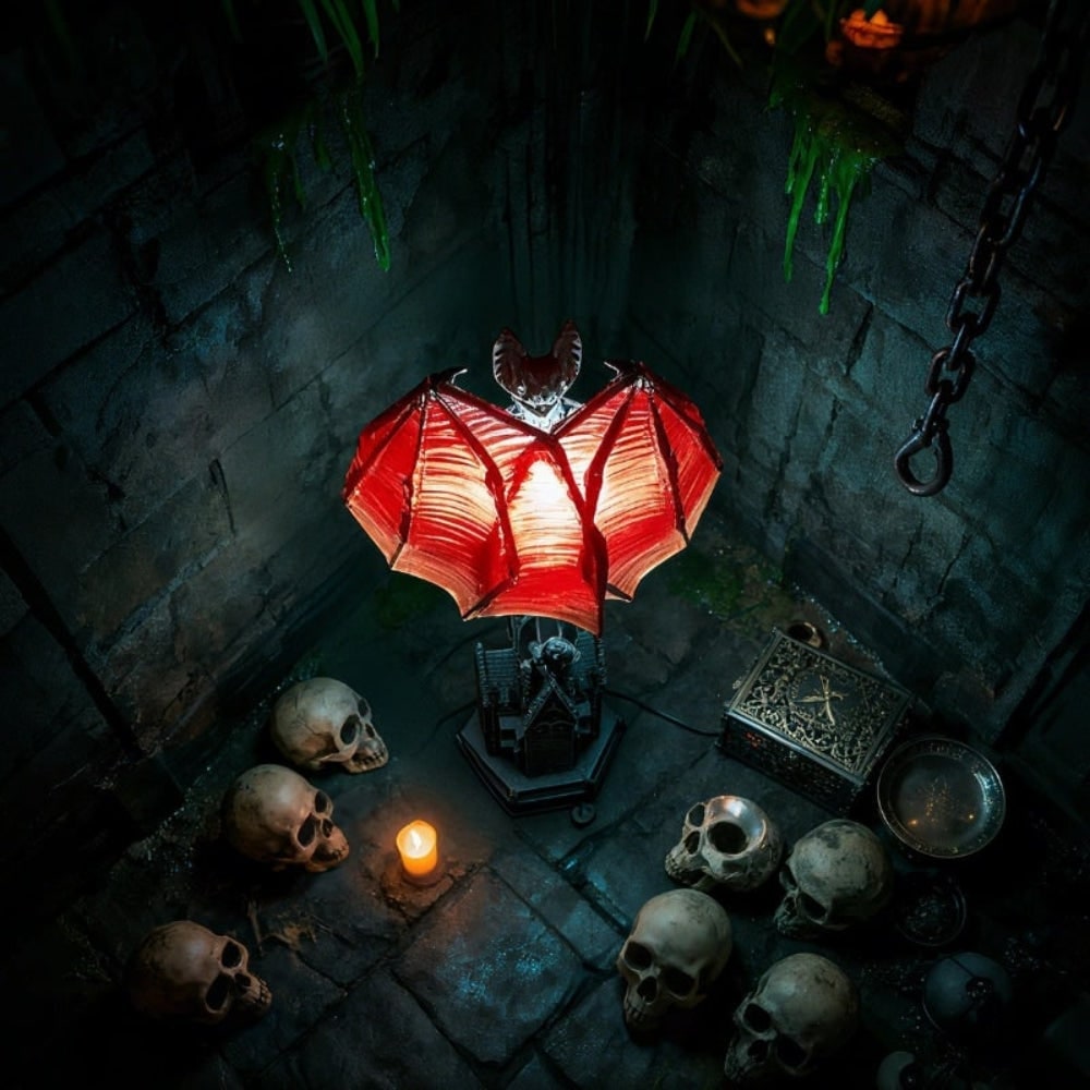 Halloween Bat Table Lamp with Mid Century Modern Design and Battery Powered Cathedral Base - Image 6