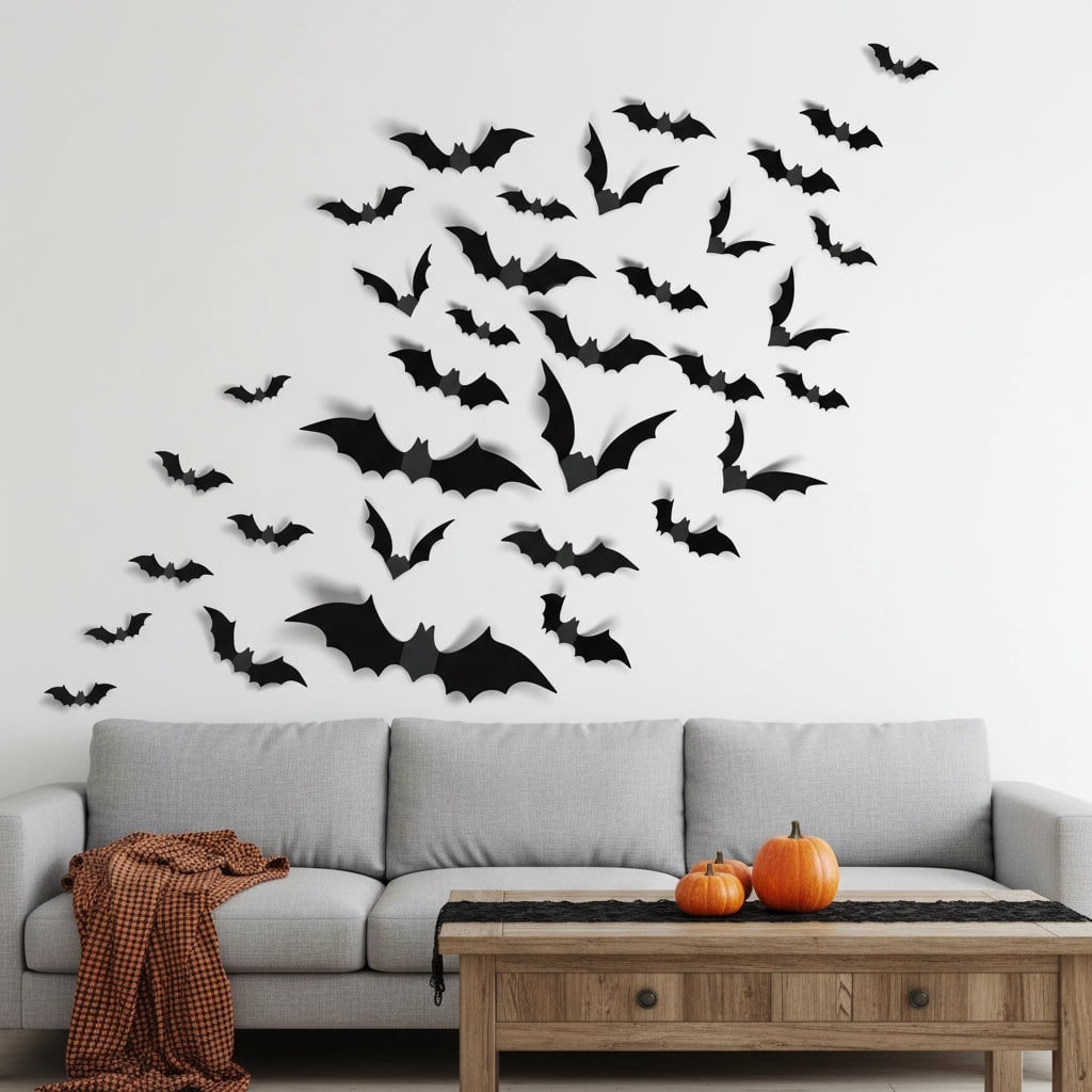 Halloween Bat Wall Decals with 3D Foldable Wings Custom Vinyl Art Stickers for Party Decoration - Image 1