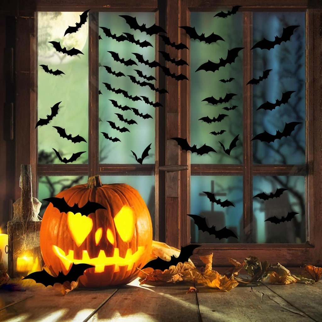 Halloween Bat Wall Decals with 3D Foldable Wings Custom Vinyl Art Stickers for Party Decoration - Image 2