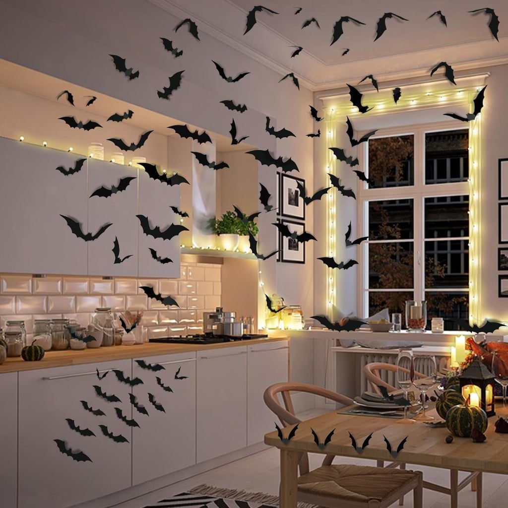 Halloween Bat Wall Decals with 3D Foldable Wings Custom Vinyl Art Stickers for Party Decoration - Image 4