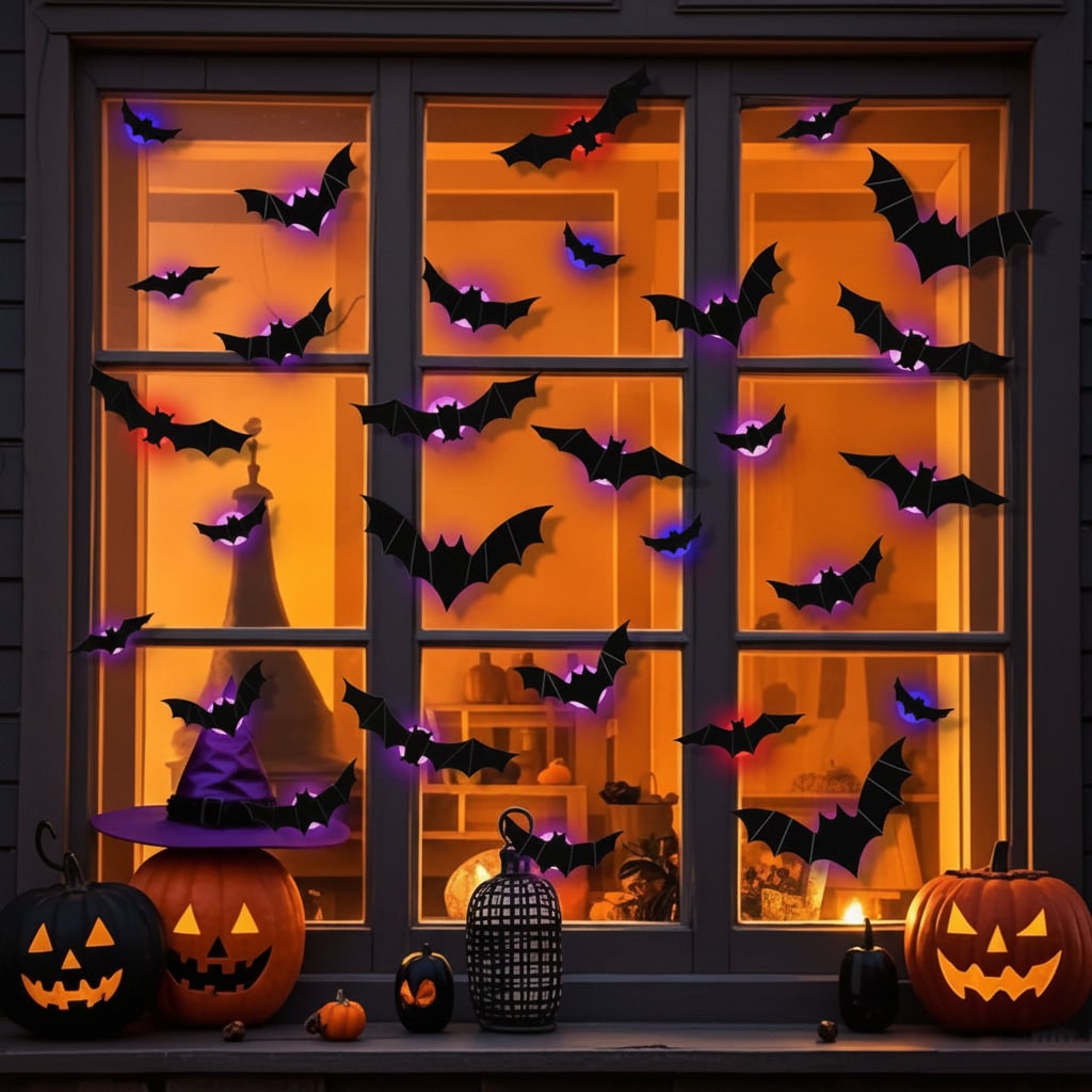Halloween Bat Wall Decals with LED Lights 3D Peel and Stick Removable Decorative for Spooky - Image 3