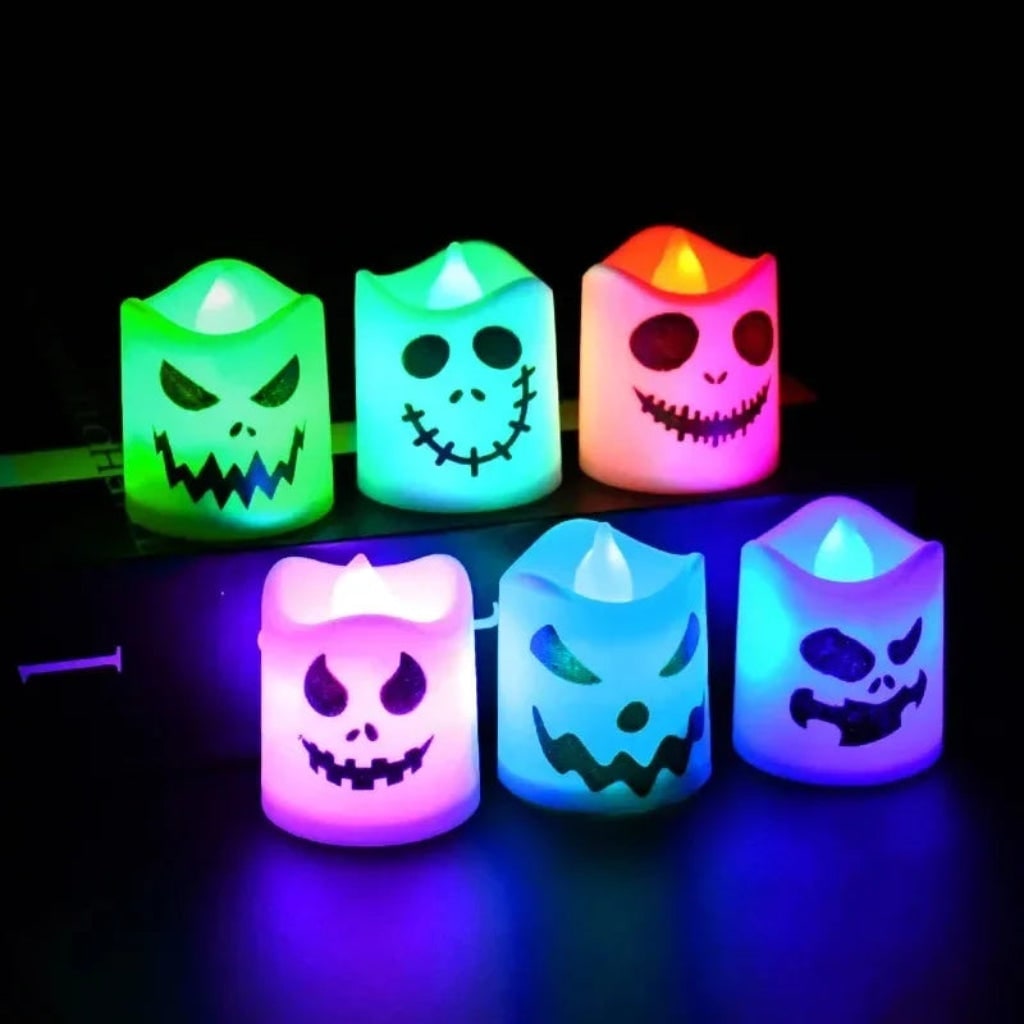 Halloween Battery Operated LED Tea Light Candles with Spooky Faces Remote Control - Image 2