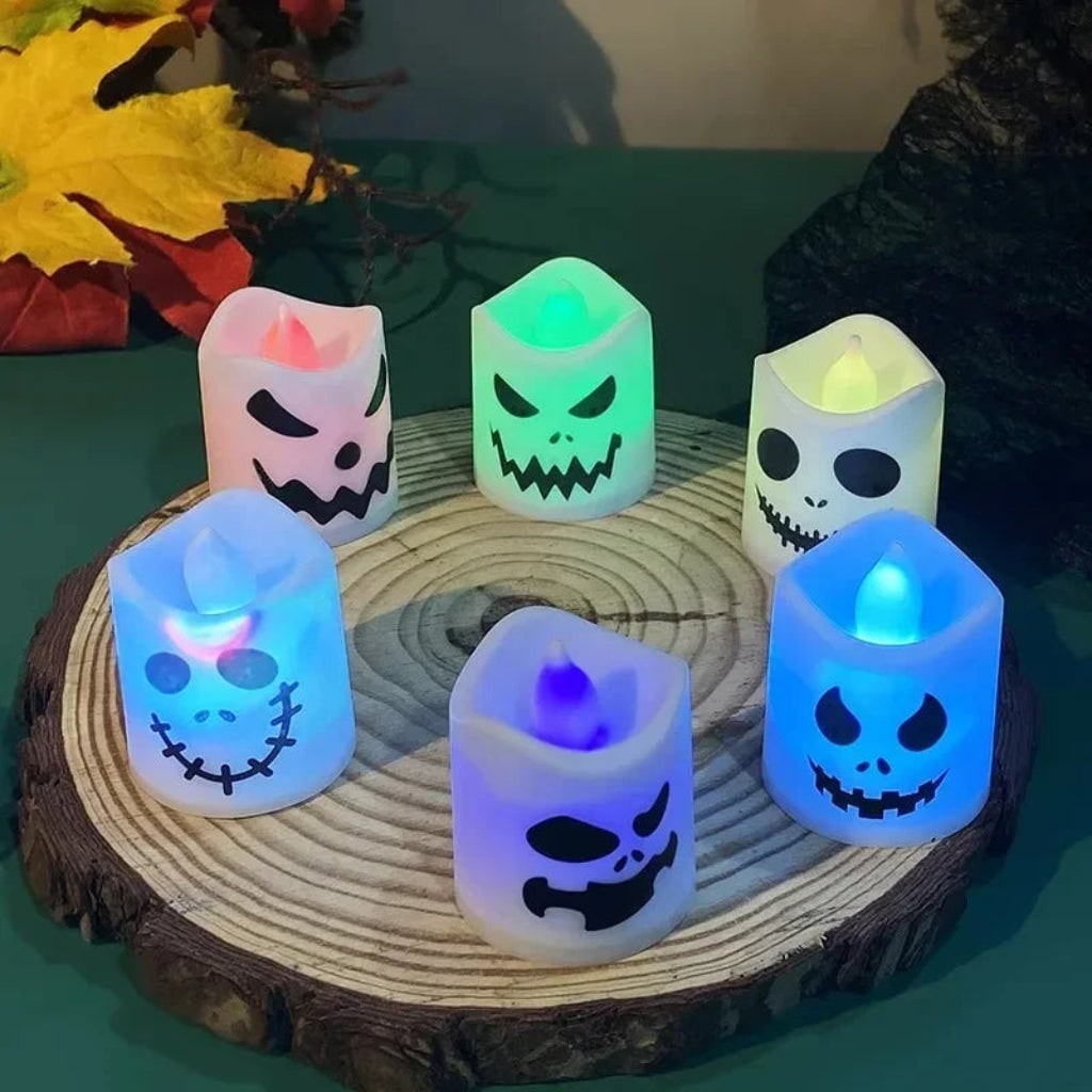 Halloween Battery Operated LED Tea Light Candles with Spooky Faces Remote Control - Image 3
