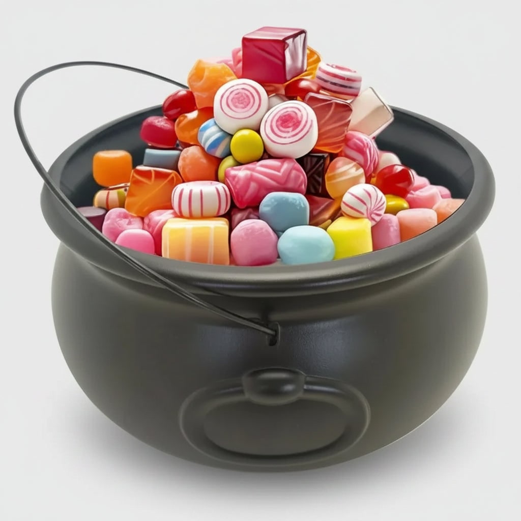 Halloween Black Plastic Cauldron Bucket Large with Wire Handle for Trick or Treat Party Decoration - Image 1