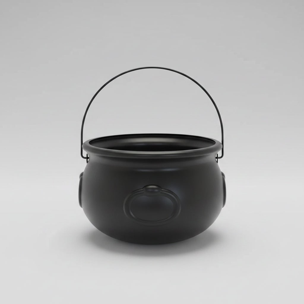 Halloween Black Plastic Cauldron Bucket Large with Wire Handle for Trick or Treat Party Decoration - Image 2