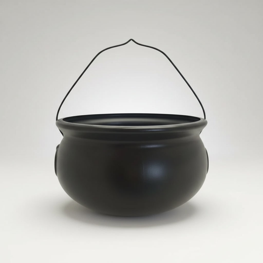 Halloween Black Plastic Cauldron Bucket Large with Wire Handle for Trick or Treat Party Decoration - Image 3