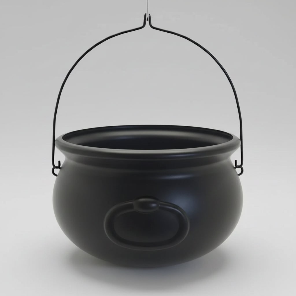 Halloween Black Plastic Cauldron Bucket Large with Wire Handle for Trick or Treat Party Decoration - Image 4