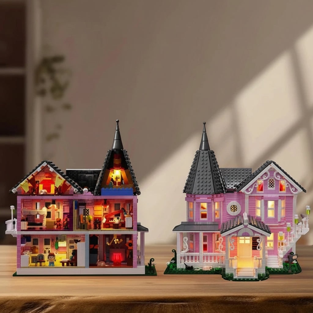 Halloween Building Block House Sets with Light Up and Furnished Victorian Mansion Design 1349 Pieces - Image 2