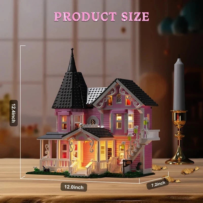 Halloween Building Block House Sets with Light Up and Furnished Victorian Mansion Design 1349 Pieces - Image 3