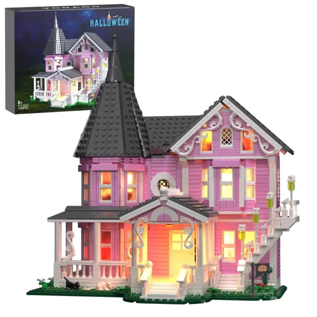 Halloween Building Block House Sets with Light Up and Furnished Victorian Mansion Design 1349 Pieces - Image 5