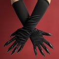 Halloween Claw Gloves Costume with Elbow Length Satin Black Attached Plastic Skeleton - Image 1