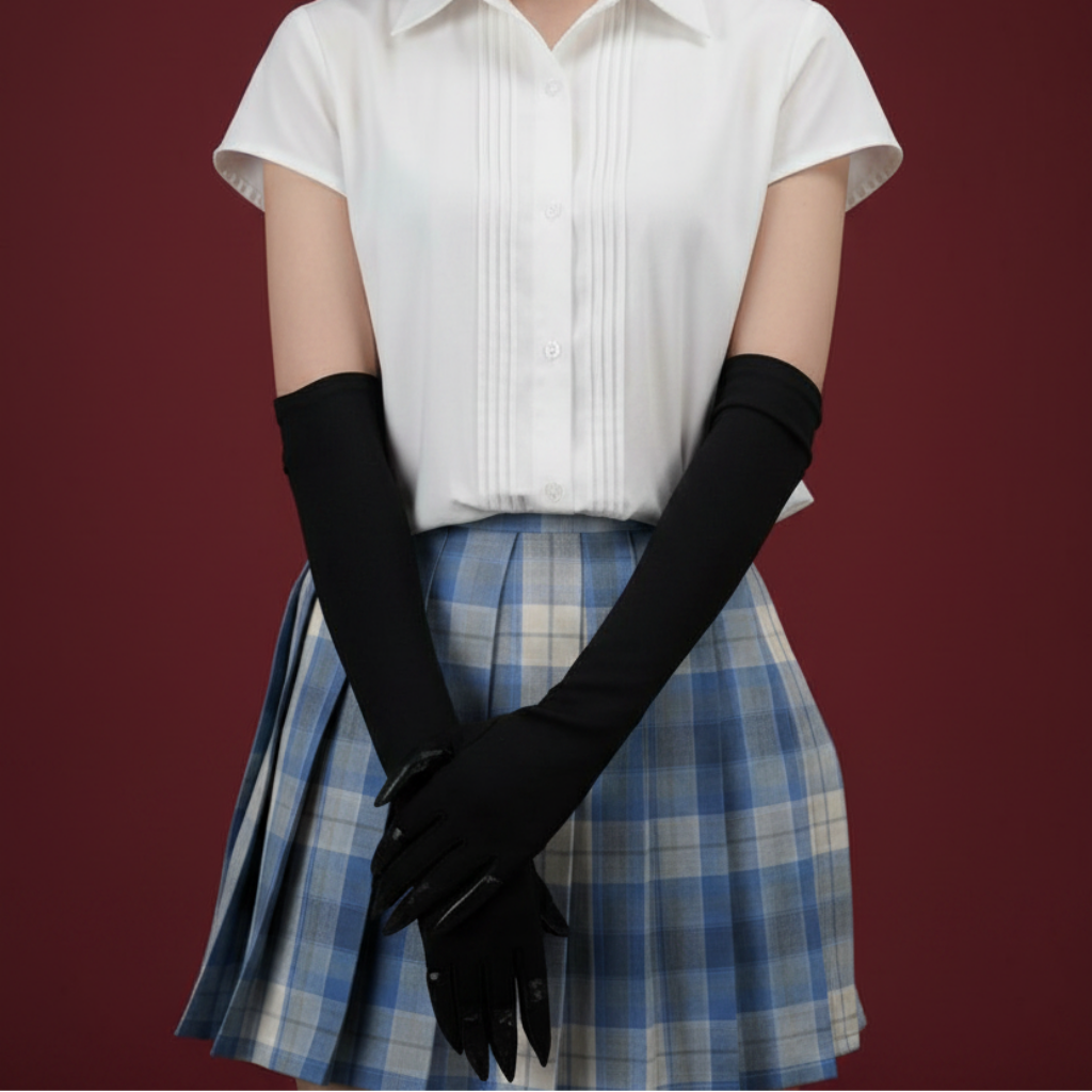 Halloween Claw Gloves Costume with Elbow Length Satin Black Attached Plastic Skeleton - Image 4