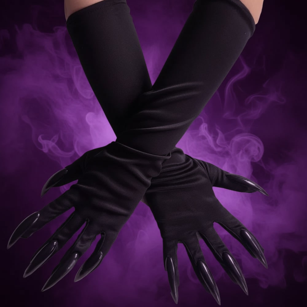 Halloween Claw Gloves Costume with Long Black Plastic Elbow Length White - Image 1