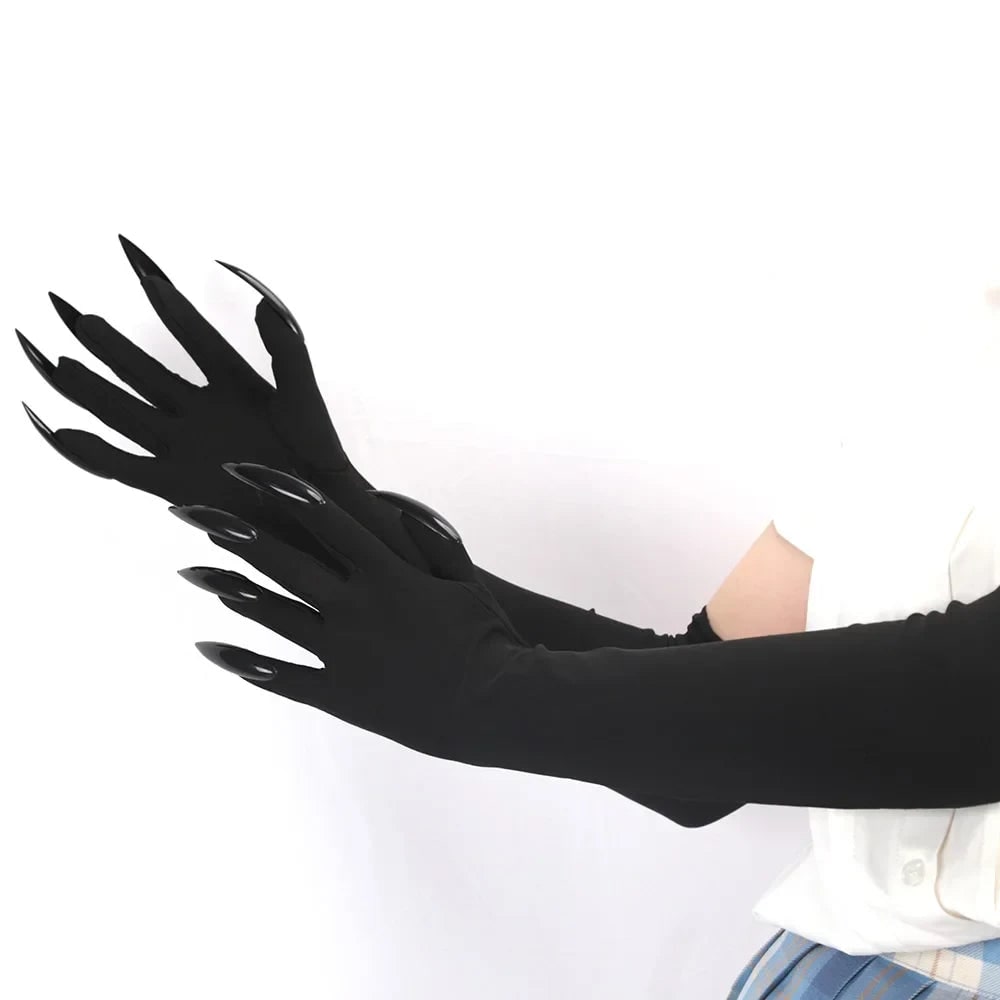 Halloween Claw Gloves Costume with Long Black Plastic Elbow Length White - Image 2