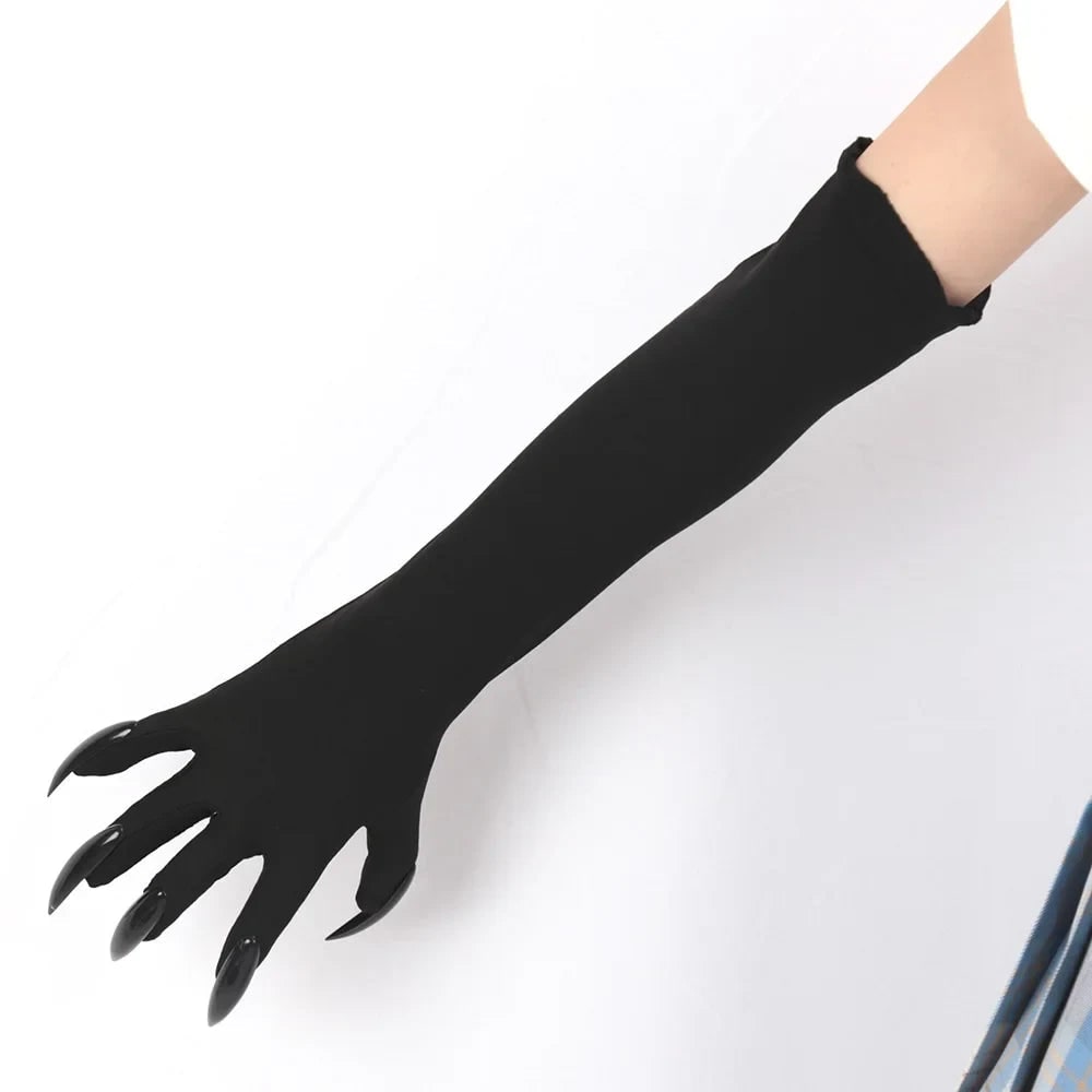 Halloween Claw Gloves Costume with Long Black Plastic Elbow Length White - Image 3