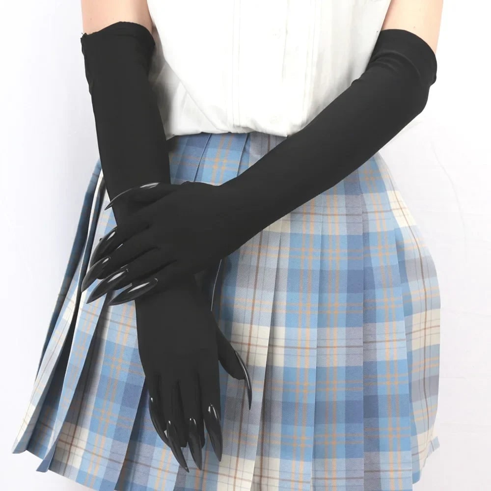 Halloween Claw Gloves Costume with Long Black Plastic Elbow Length White - Image 4