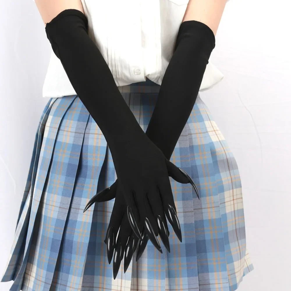 Halloween Claw Gloves Costume with Long Black Plastic Elbow Length White - Image 5