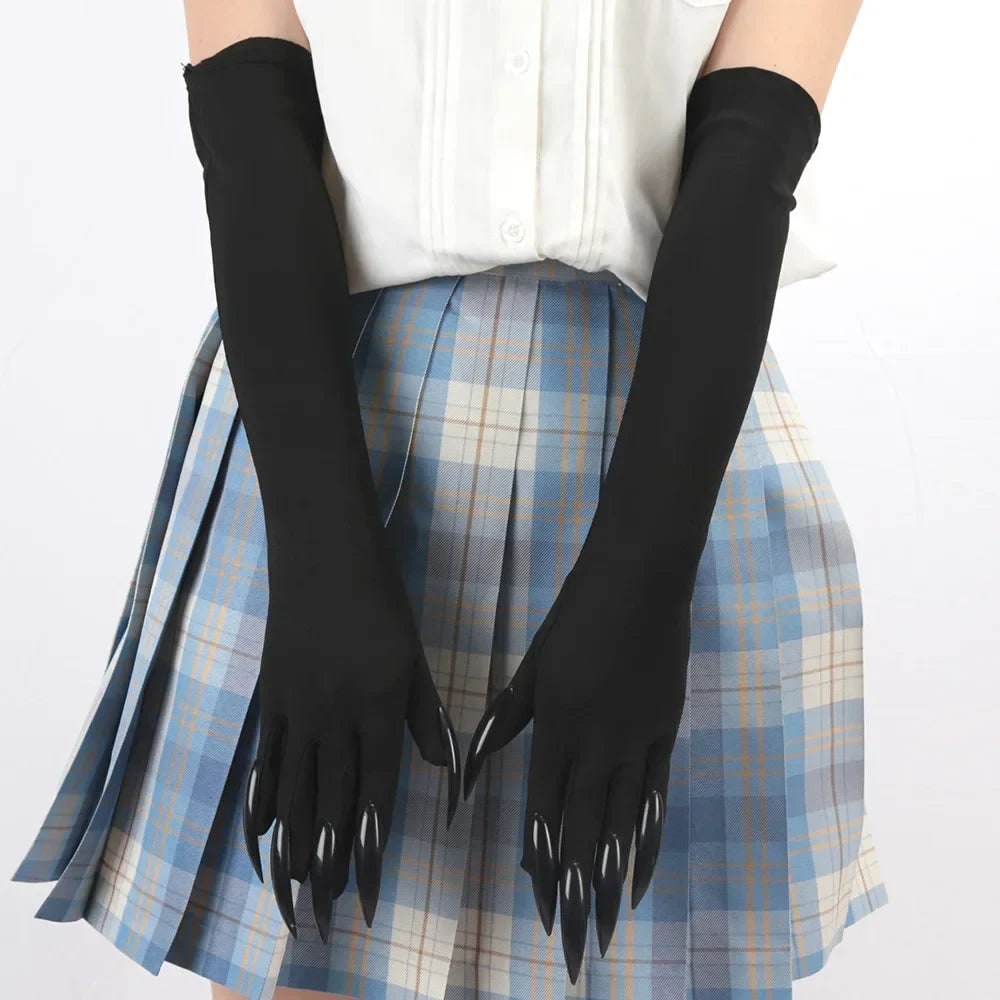 Halloween Claw Gloves Costume with Long Black Plastic Elbow Length White - Image 6